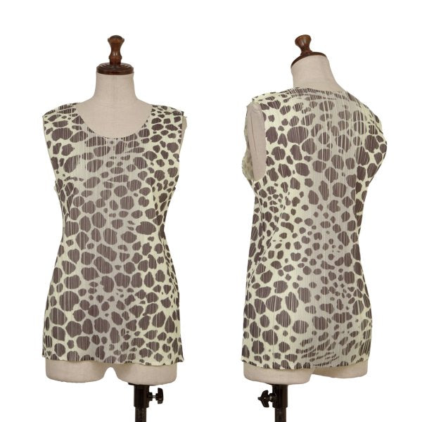 PLEATS PLEASE Animal Print Tank Top Cream Khaki Size F
