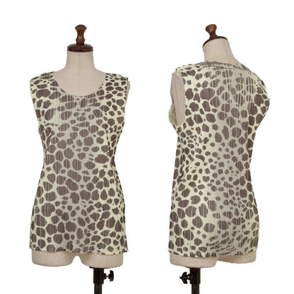 PLEATS PLEASE Animal Print Tank Top Cream Khaki Size F