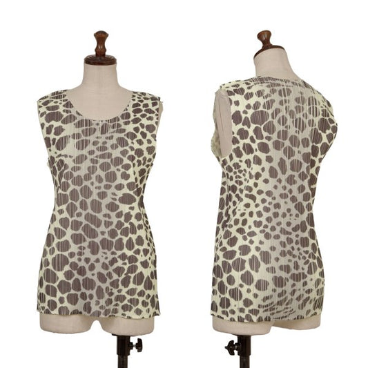 PLEATS PLEASE Animal Print Tank Top Cream Khaki Size F