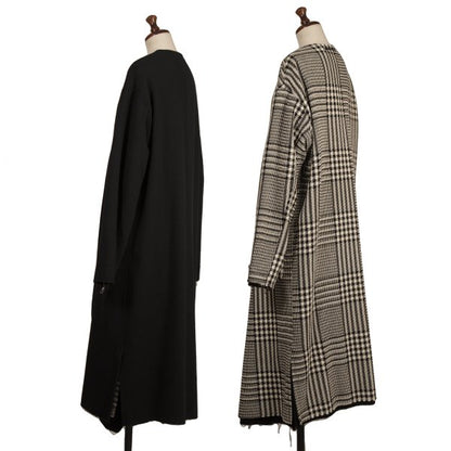 Y's 21AW Reversible Glen Check Collarless Black White Coat Size 1