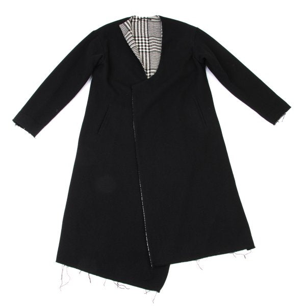 Y's 21AW Reversible Glen Check Collarless Black White Coat Size 1