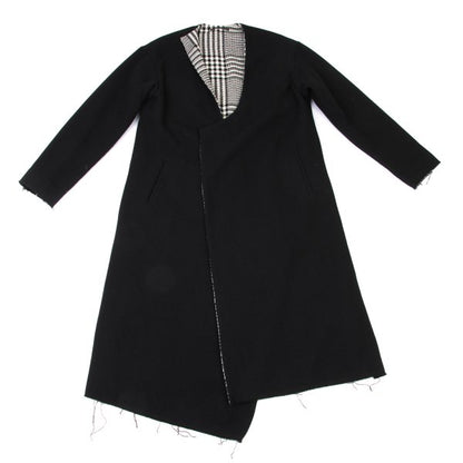 Y's 21AW Reversible Glen Check Collarless Black White Coat Size 1