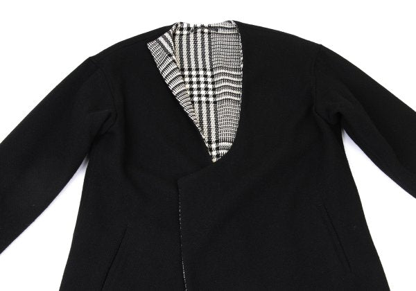 Y's 21AW Reversible Glen Check Collarless Black White Coat Size 1