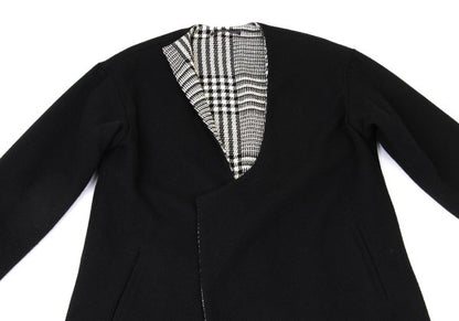 Y's 21AW Reversible Glen Check Collarless Black White Coat Size 1
