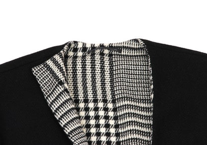 Y's 21AW Reversible Glen Check Collarless Black White Coat Size 1