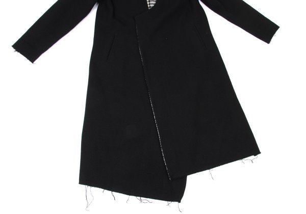 Y's 21AW Reversible Glen Check Collarless Black White Coat Size 1