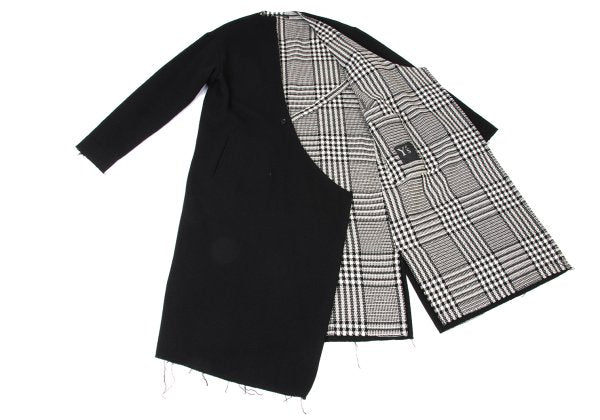 Y's 21AW Reversible Glen Check Collarless Black White Coat Size 1