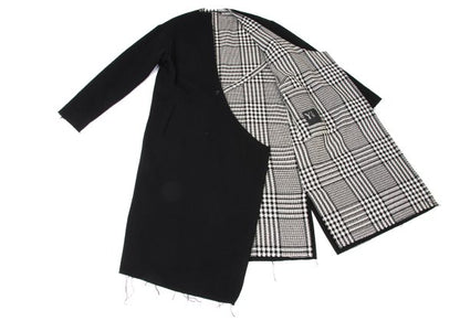 Y's 21AW Reversible Glen Check Collarless Black White Coat Size 1