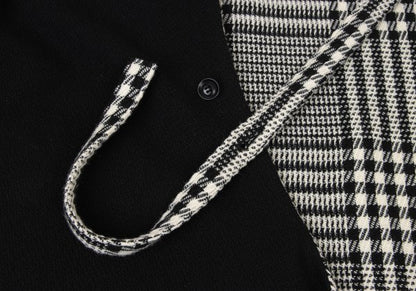 Y's 21AW Reversible Glen Check Collarless Black White Coat Size 1