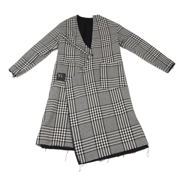 Y's 21AW Reversible Glen Check Collarless Black White Coat Size 1
