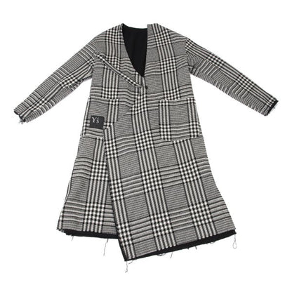 Y's 21AW Reversible Glen Check Collarless Black White Coat Size 1