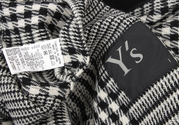 Y's 21AW Reversible Glen Check Collarless Black White Coat Size 1