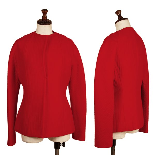 DKNY DONNA KARAN Wool Hook Collarless Jacket Red Size 36