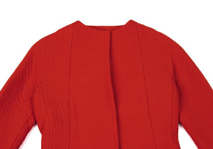 DKNY DONNA KARAN Wool Hook Collarless Jacket Red Size 36