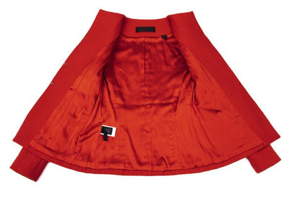 DKNY DONNA KARAN Wool Hook Collarless Jacket Red Size 36