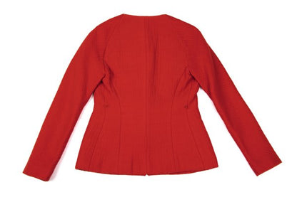 DKNY DONNA KARAN Wool Hook Collarless Jacket Red Size 36