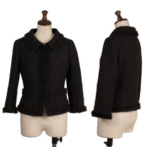 Harrods Fringe Taping Lame Tweed Jacket Black Size 2