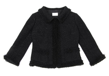 Harrods Fringe Taping Lame Tweed Jacket Black Size 2
