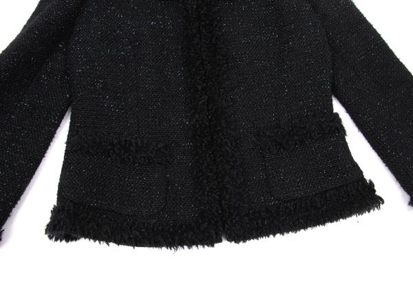 Harrods Fringe Taping Lame Tweed Jacket Black Size 2