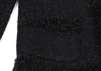 Harrods Fringe Taping Lame Tweed Jacket Black Size 2
