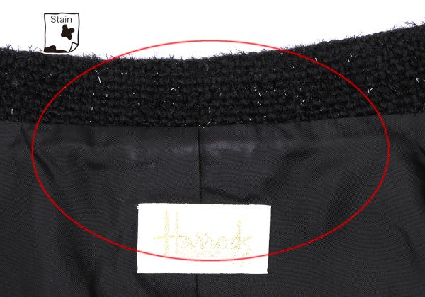 Harrods Fringe Taping Lame Tweed Jacket Black Size 2