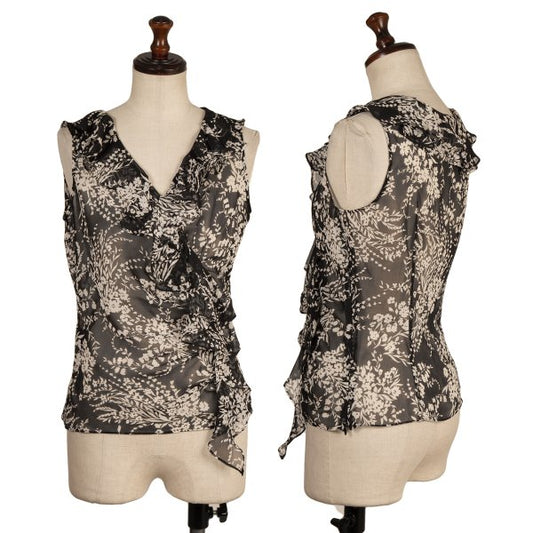 EPOCA Botanical Frill Tank Top Black White Size 40