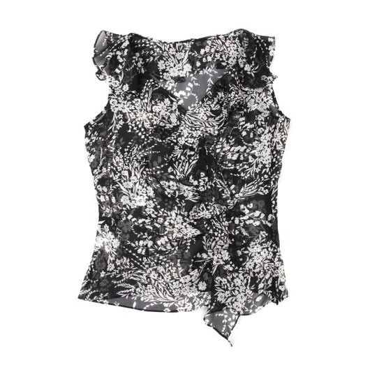 EPOCA Botanical Frill Tank Top Black White Size 40