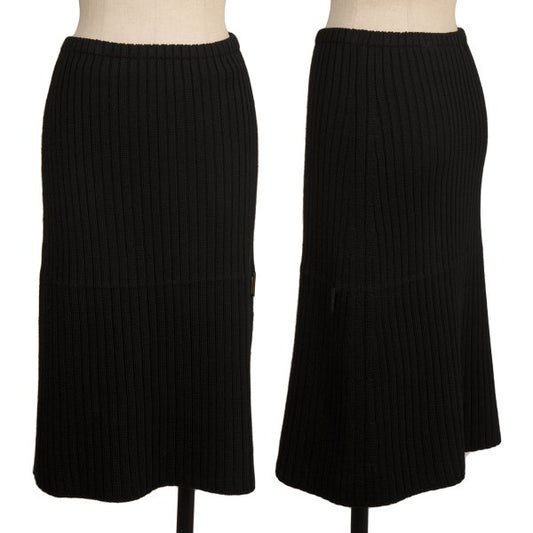 FENDI Wool Rib Knit Midi Skirt Black Size 38