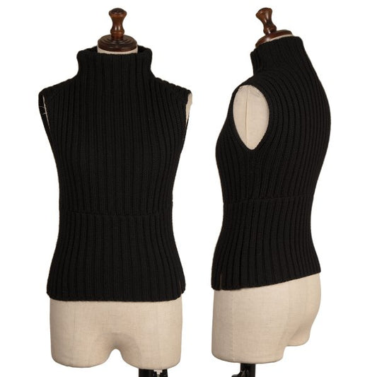 FENDI Wool High Neck Sleeveless Ribbed Sweater Black Size 38