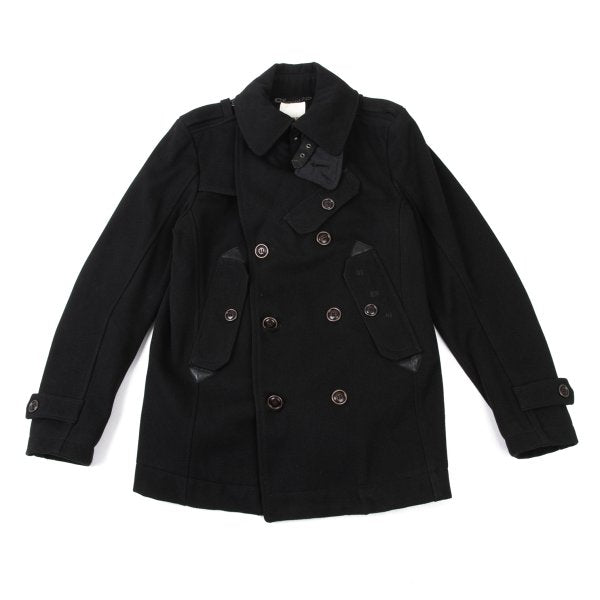 DIESEL Leather Patch Military Pea Coat Black Size S