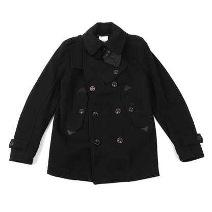 DIESEL Leather Patch Military Pea Coat Black Size S