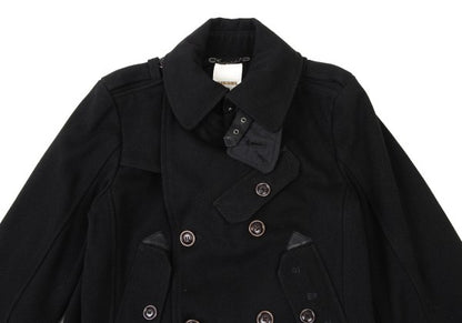 DIESEL Leather Patch Military Pea Coat Black Size S