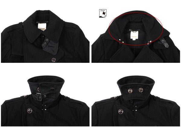 DIESEL Leather Patch Military Pea Coat Black Size S