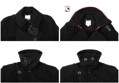 DIESEL Leather Patch Military Pea Coat Black Size S