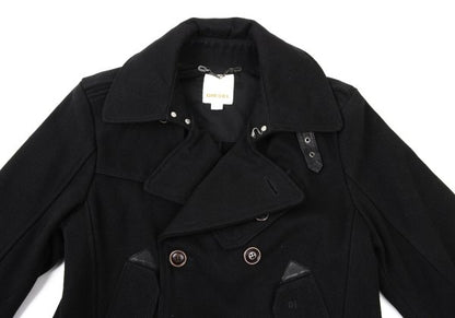 DIESEL Leather Patch Military Pea Coat Black Size S