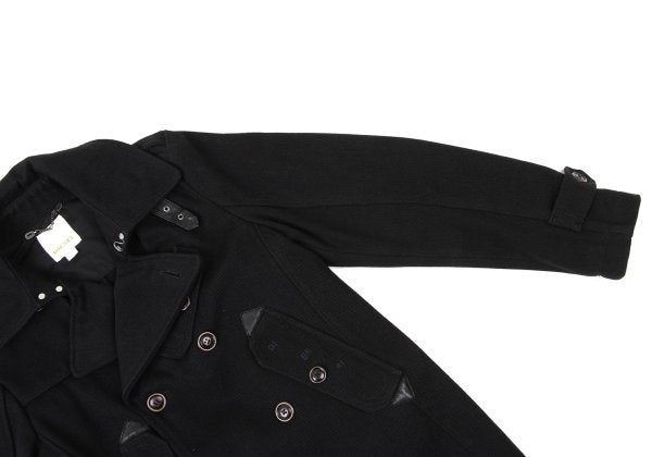 DIESEL Leather Patch Military Pea Coat Black Size S