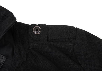 DIESEL Leather Patch Military Pea Coat Black Size S