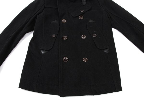 DIESEL Leather Patch Military Pea Coat Black Size S