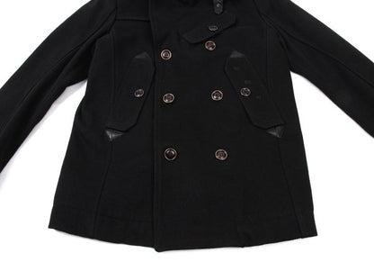 DIESEL Leather Patch Military Pea Coat Black Size S