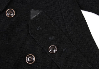 DIESEL Leather Patch Military Pea Coat Black Size S