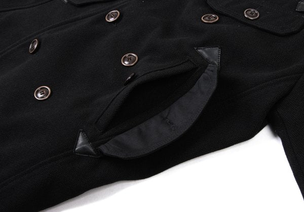 DIESEL Leather Patch Military Pea Coat Black Size S