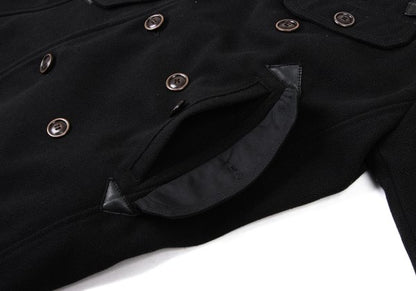 DIESEL Leather Patch Military Pea Coat Black Size S