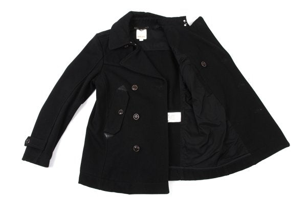 DIESEL Leather Patch Military Pea Coat Black Size S