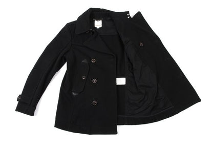 DIESEL Leather Patch Military Pea Coat Black Size S