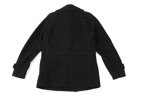 DIESEL Leather Patch Military Pea Coat Black Size S