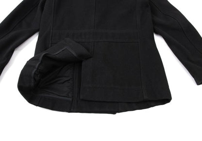 DIESEL Leather Patch Military Pea Coat Black Size S