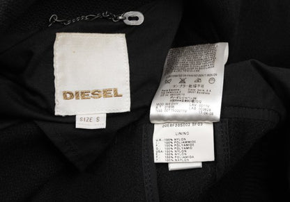 DIESEL Leather Patch Military Pea Coat Black Size S