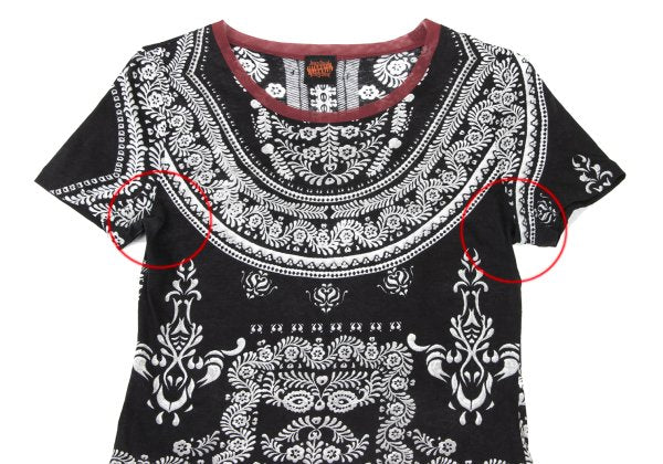 Jean Paul GAULTIER Mesh Trim Botanical T-Shirt Black Size 40