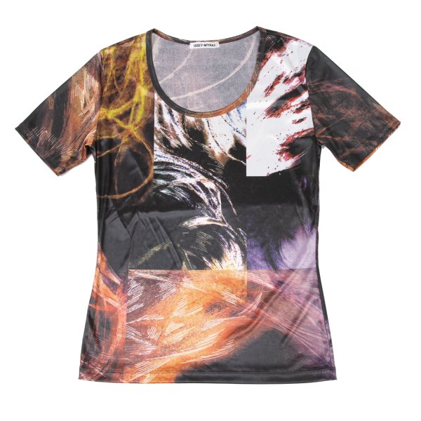 ISSEY MIYAKE Graphic Print Polyester T-Shirt Size 2