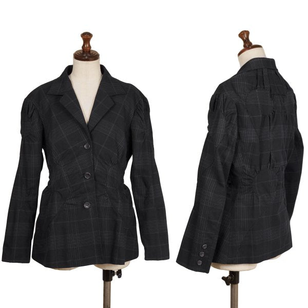 ISSEY MIYAKE Cotton Gathered Patch Check Jacket Blue Size 3